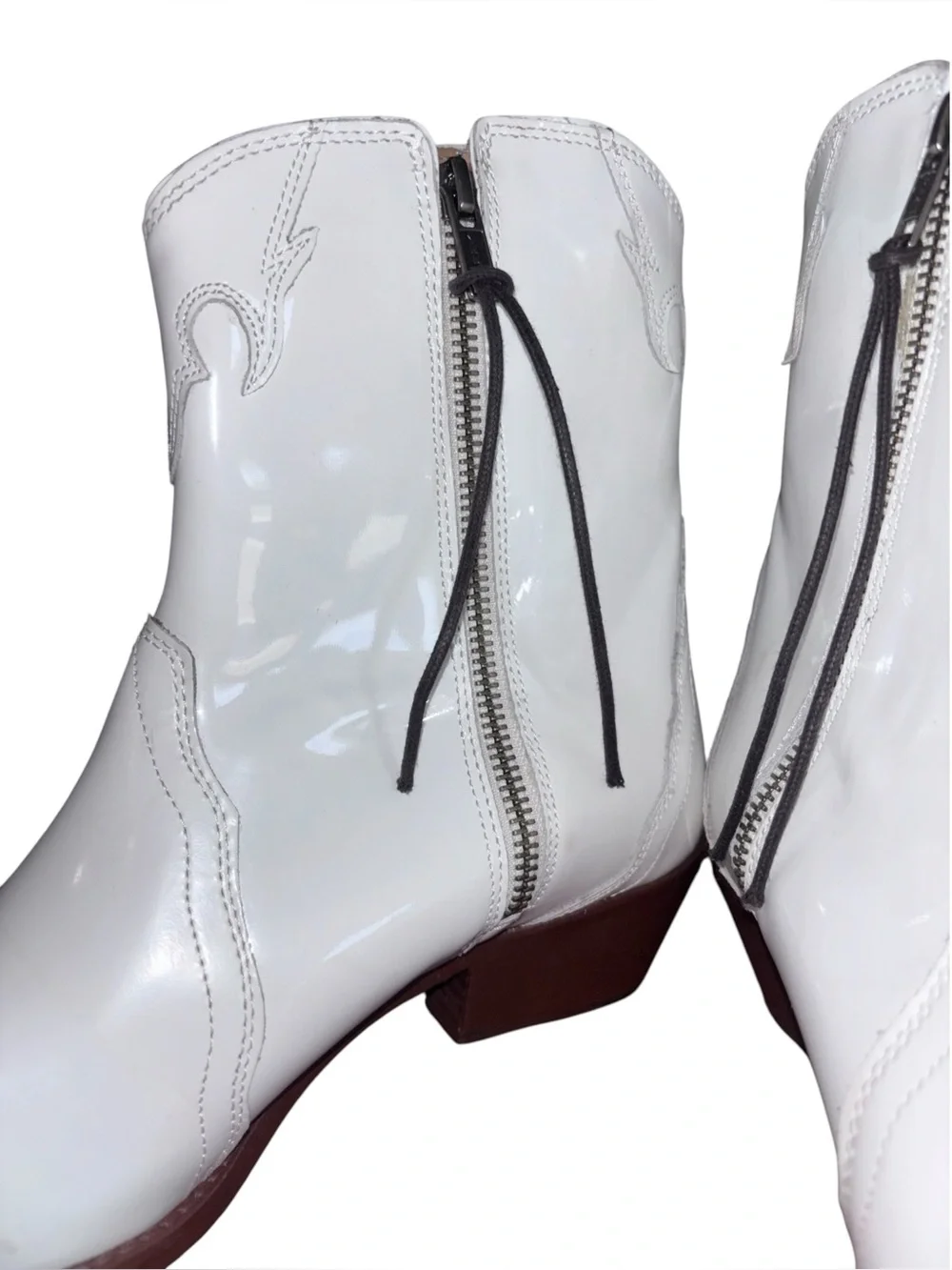 Free People New Frontier Western Booties Ivory White Patent Boots size 9